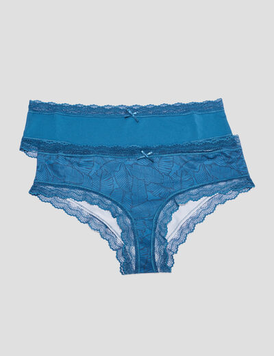Lot 2 shortys microfibre bleu pétrole femme