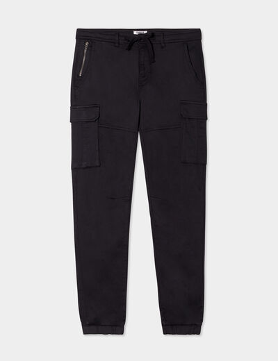 Pantalon cargo slim à coulisse noir homme