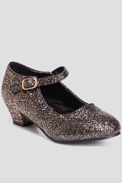 Babies à talons pailletées noir fille