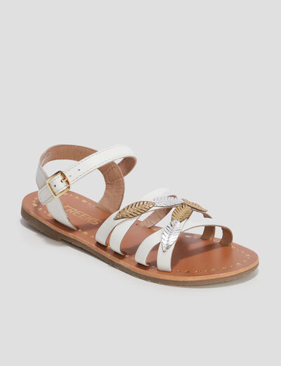 Sandales en cuir avec bride d'attache blanc fille