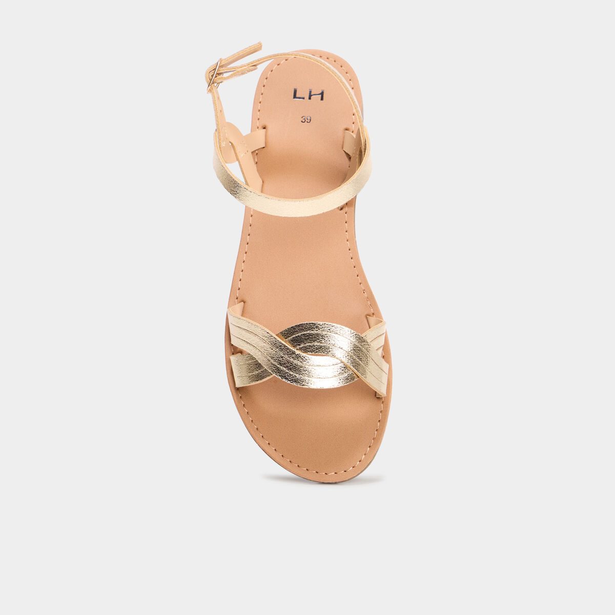 Sandales plates tressées jaune or femme