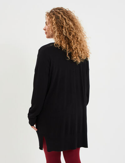 Gilet long avec poches noir femme grande taille