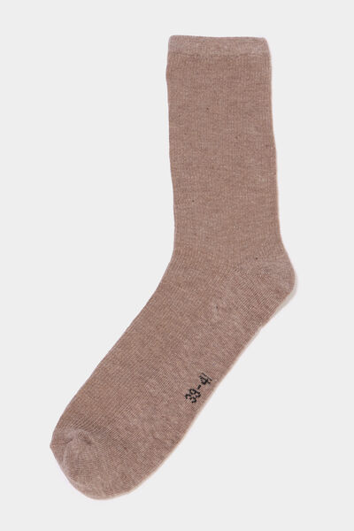 Lot 5 paires chaussettes c&ocirc;tel&eacute;es marron fonc&eacute; femme