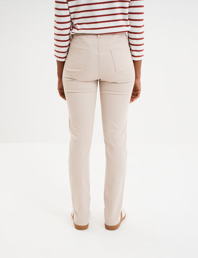 Pantalon slim en coton elasthanne beige femme