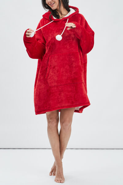 Poncho plaid à capuche rouge femme
