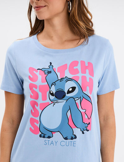 T-shirt manches courtes coton Stitch bleu femme