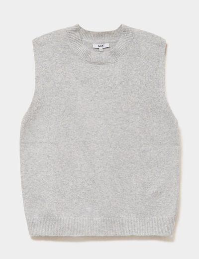 Pull sans manches col rond gris clair femme