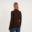 T-shirt manches longues col roul&eacute; marron fonc&eacute; femme
