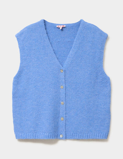 Gilet sans manches col V boutonn&eacute; bleu electrique femme