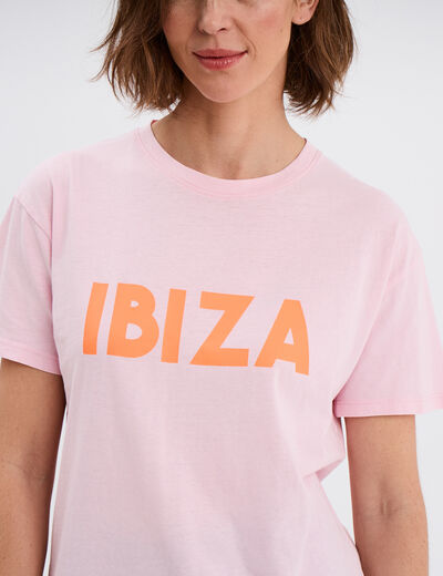 T-shirt droit manches courtes coton rose fluo femme