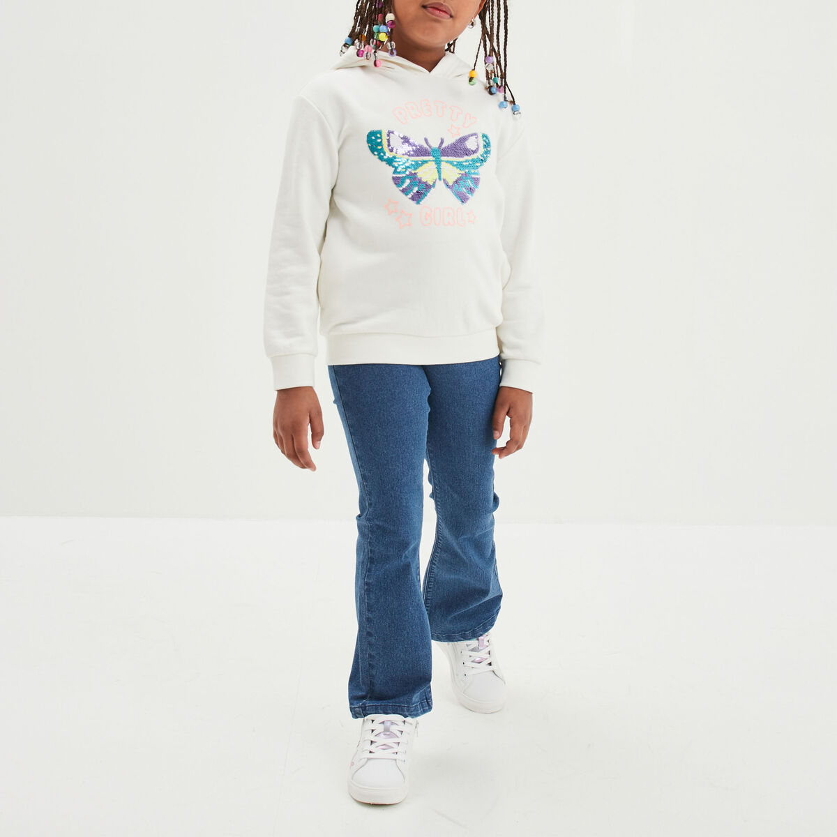 Jegging flare taille &eacute;lastiqu&eacute;e denim stone fille
