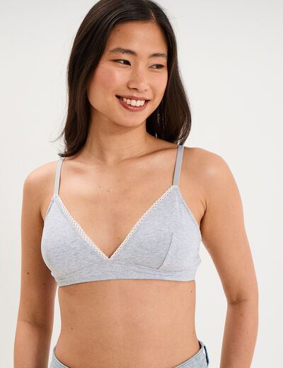 Soutien-gorge triangle padd&eacute; coton gris clair femme