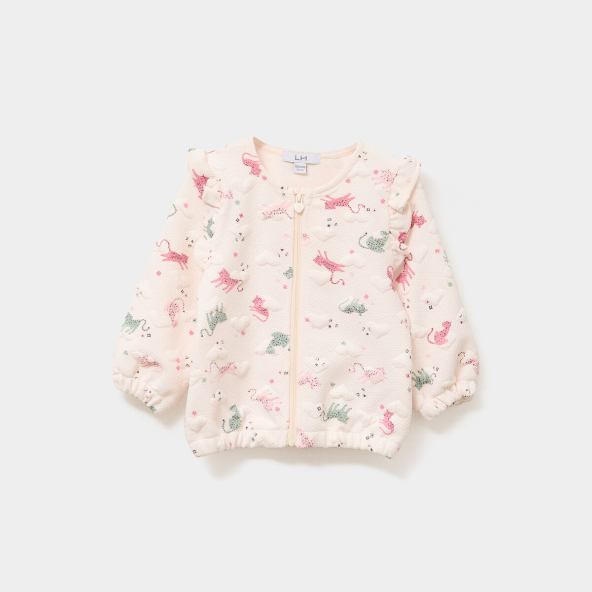 Gilet matelass&eacute; zipp&eacute; volants &eacute;paules creme b&eacute;b&eacute; fille