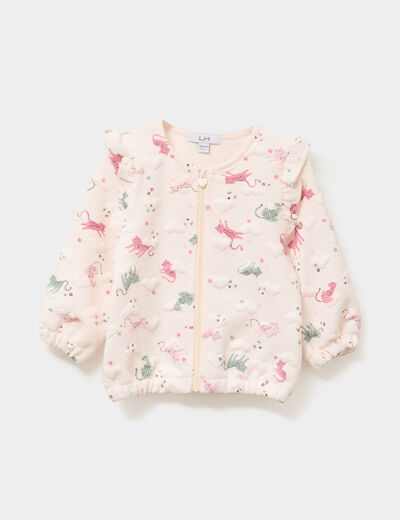 Gilet matelass&eacute; zipp&eacute; volants &eacute;paules creme b&eacute;b&eacute; fille
