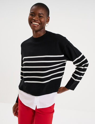 Pull effet 2-en-1 noir femme