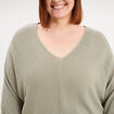 Pull manches 3/4 col en V vert kaki femme grande taille