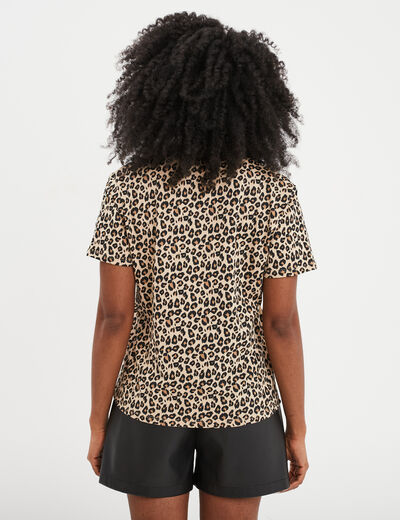T-shirt coton col rond manches courtes camel femme