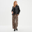 Pantalon large fluide taille &eacute;lastiqu&eacute;e beige femme