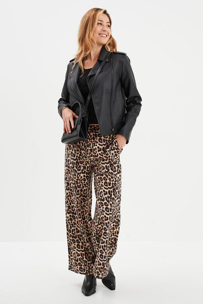 Pantalon large fluide taille &eacute;lastiqu&eacute;e beige femme