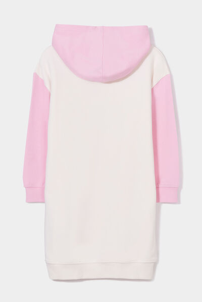 Robe sweat à capuche manches longues creme fille