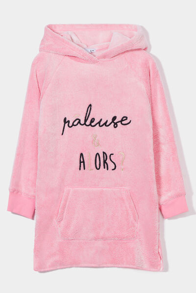 Poncho plaid à capuche pilou rose fille