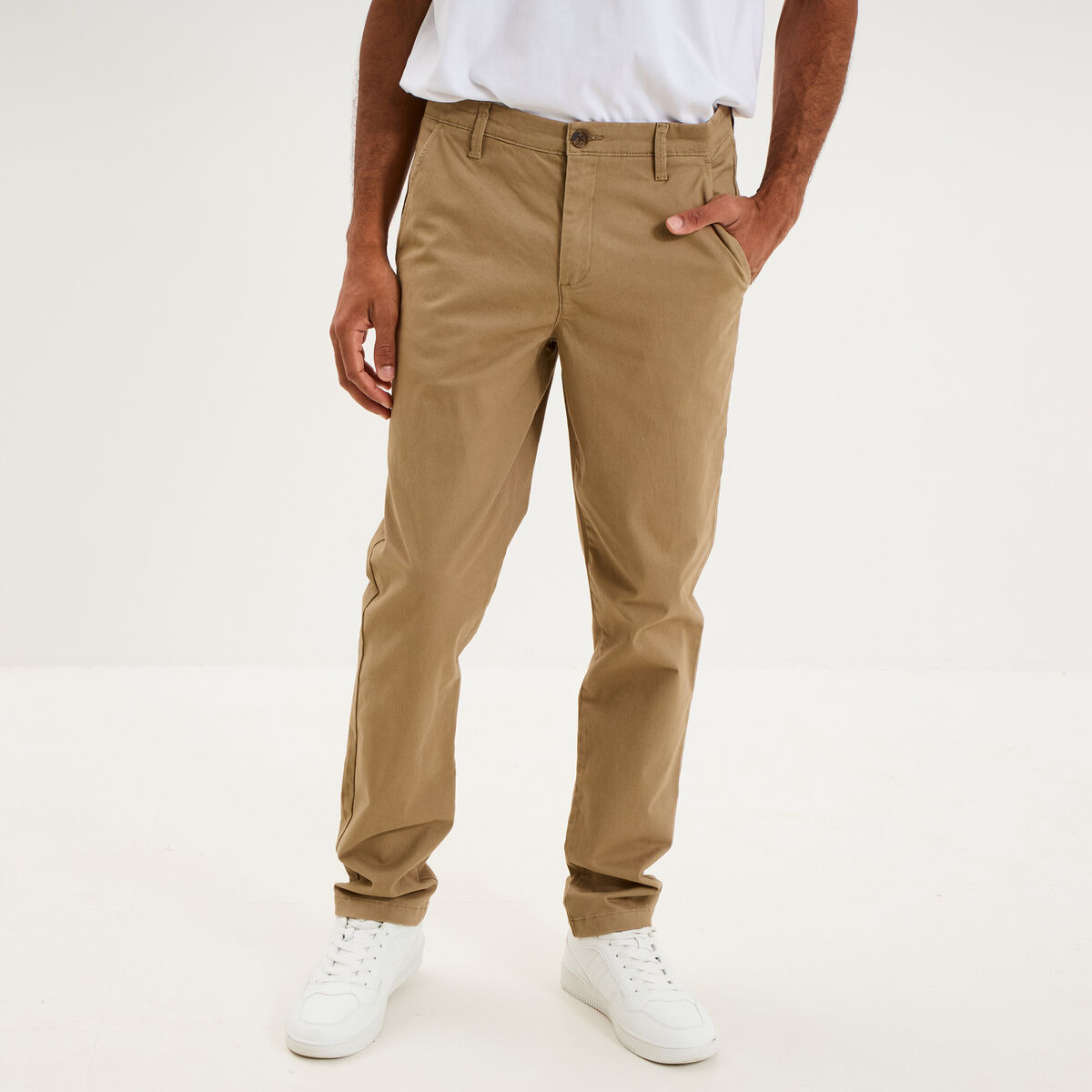 Pantalon chino droit stretch vert kaki homme