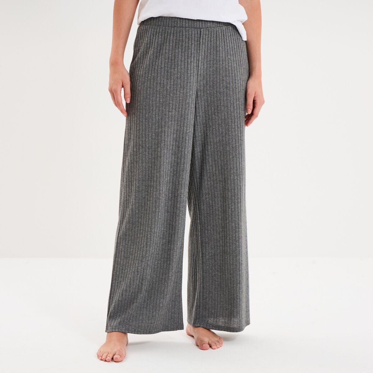 Bas de pyjama large c&ocirc;tel&eacute; long gris fonc&eacute; femme