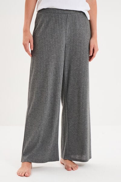Bas de pyjama large c&ocirc;tel&eacute; long gris fonc&eacute; femme