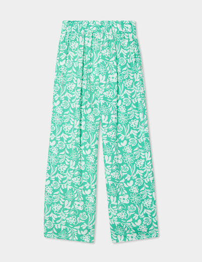 Pantalon fluide taille élastiquée vert fille