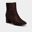 Bottines &agrave; talon bloc su&eacute;dine zip marron fonc&eacute; femme