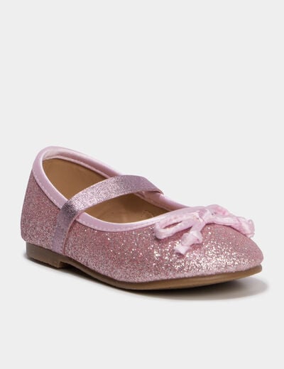 Ballerines &agrave; paillettes et noeuds rose b&eacute;b&eacute; fille