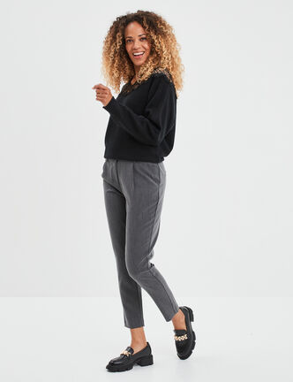 Pantalon carotte ceinturé 7/8ème gris foncé femme