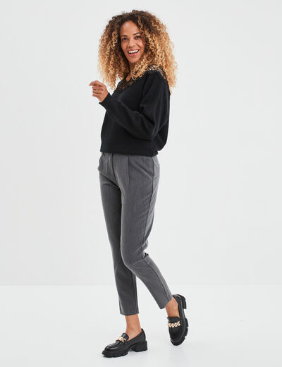 Pantalon carotte ceinturé 7/8ème gris foncé femme