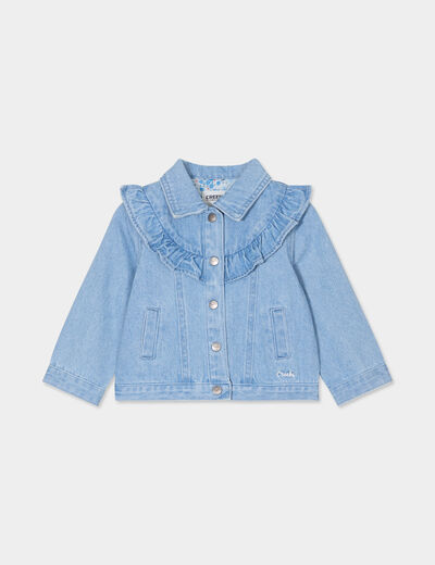 Veste jean à volants en coton ecru bébé fille
