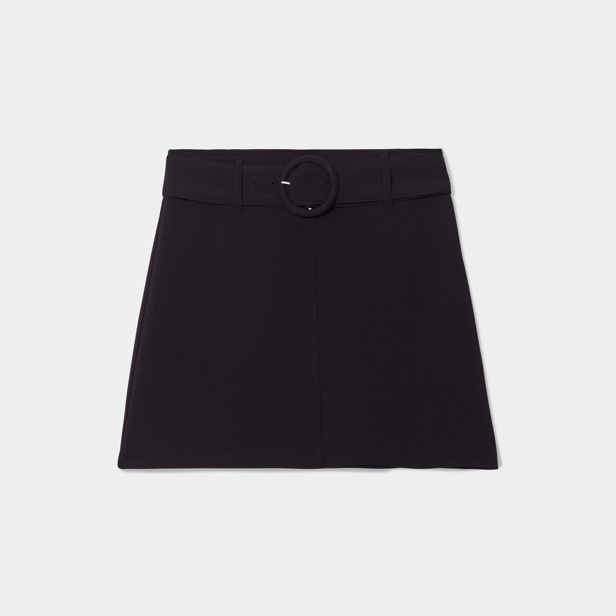 Jupe courte trapèze ceinturée noir femme