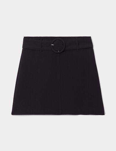Jupe courte trapèze ceinturée noir femme