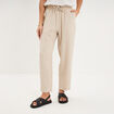 Pantalon fluide carotte &eacute;lastiqu&eacute;e beige femme