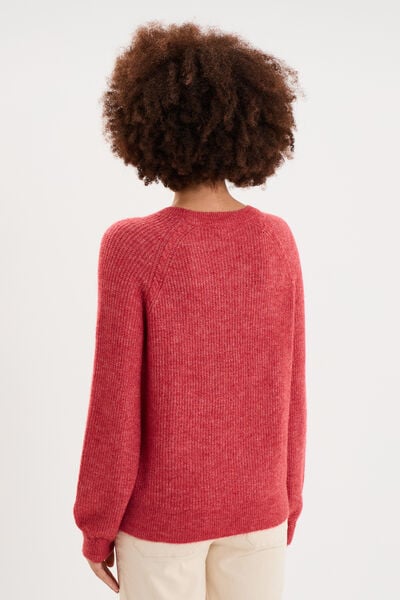 Pull col rond manches longues rose cerise femme
