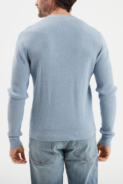 Pull en maille textur&eacute;e col rond bleu ciel homme