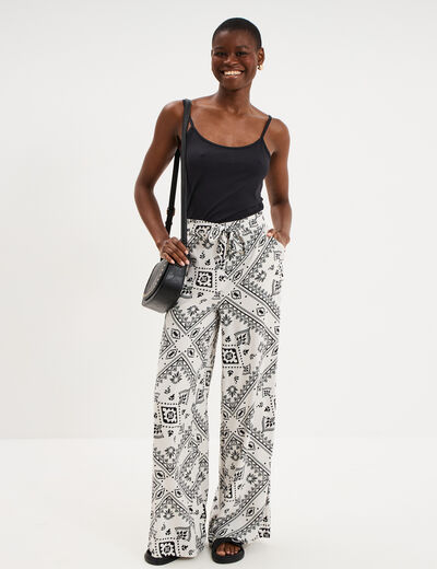 Pantalon large taille &eacute;lastiqu&eacute;e blanc femme