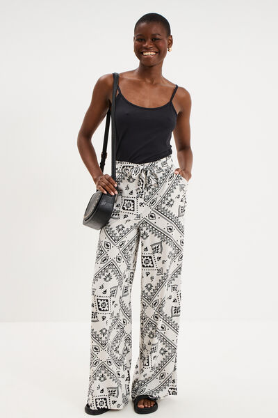 Pantalon large taille &eacute;lastiqu&eacute;e blanc femme