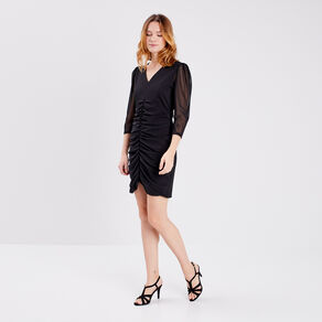 robe manches 34 a fronces noir femme Robe manches 3/4 à fronces noir femme