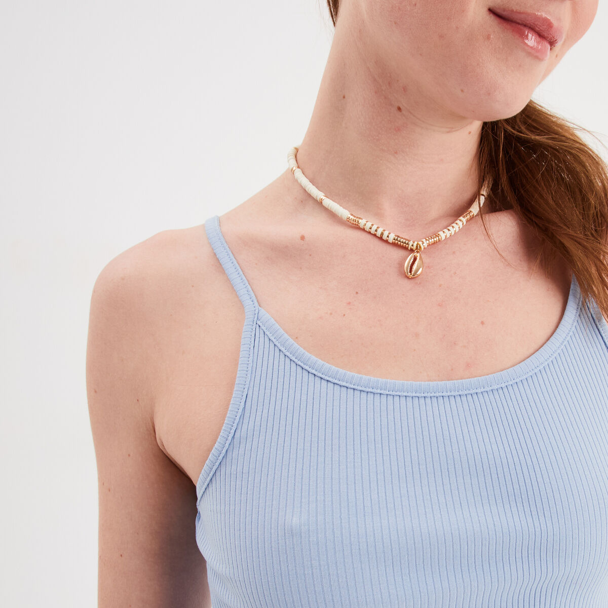 Débardeur cropped côtelé bleu clair femme