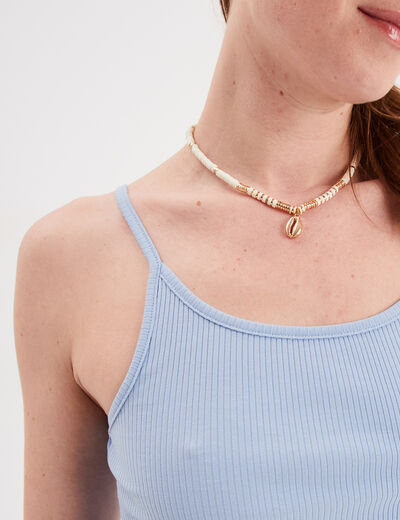 Débardeur cropped côtelé bleu clair femme