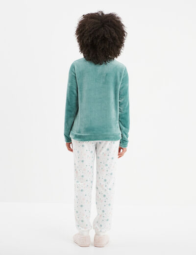 Ensemble pyjama pantalon effet velours bleu gris femme