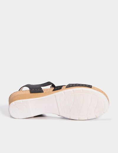 Sandales compensées pied large noir femme