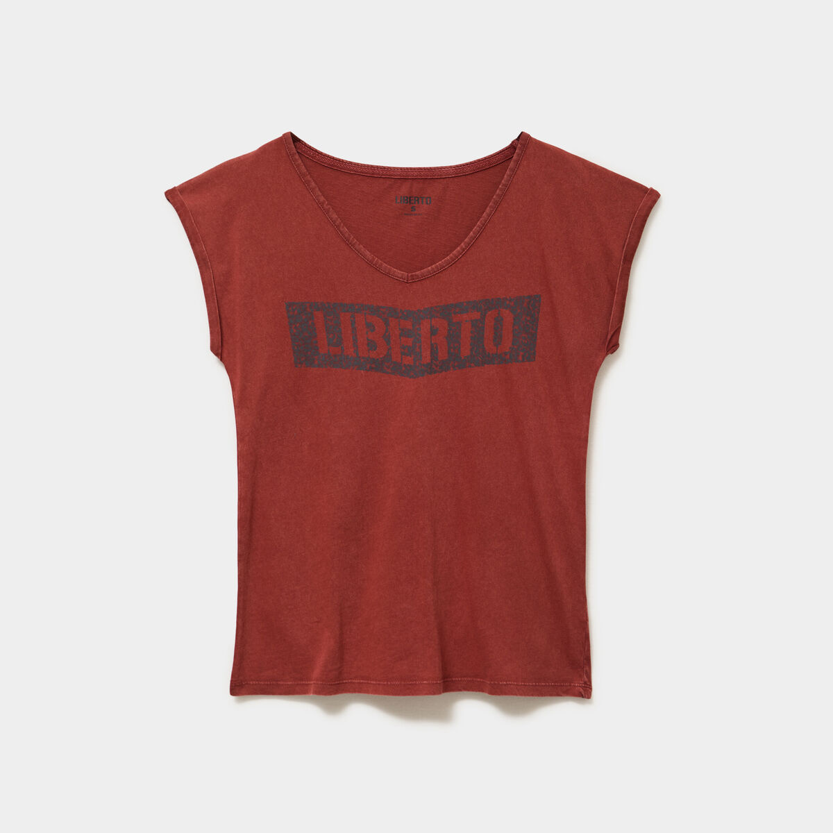 T-shirt d&eacute;lav&eacute; en coton marron femme