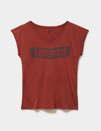 T-shirt d&eacute;lav&eacute; en coton marron femme