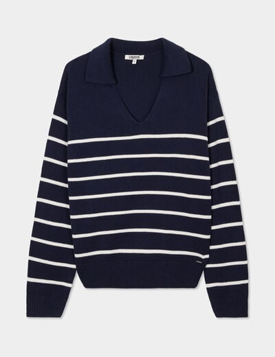 Pull marinière col polo Creeks bleu marine femme