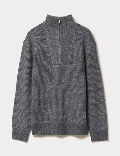 Pull avec col camionneur côtelé gris foncé homme